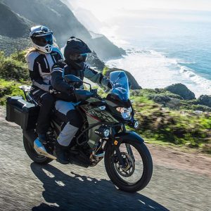 Adventure motorcycle on road