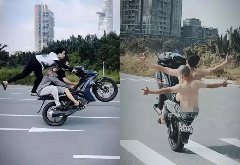 xe máy bốc đầu nguy hiểm