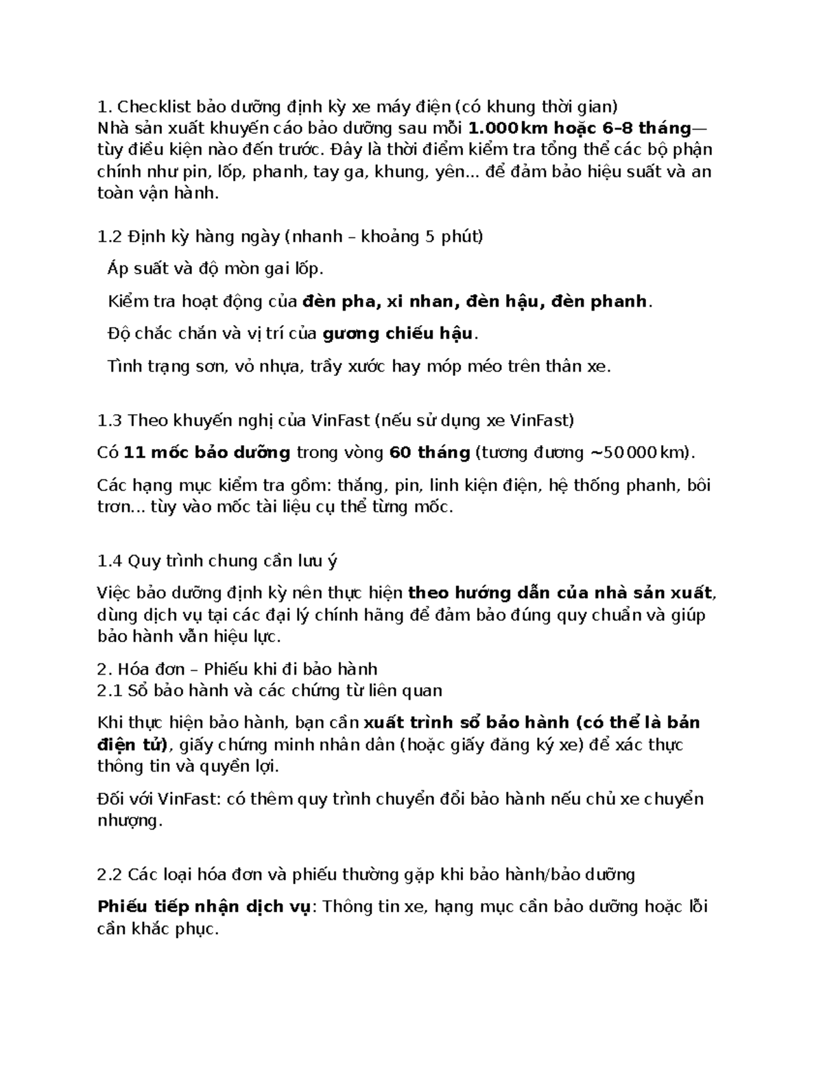 Các hạng mục độ xe điện